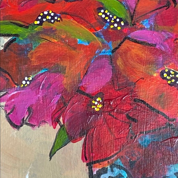 Original Art  Vibrant Red and Pink Flowers  Floral Wall Art - Picture 5 of 10